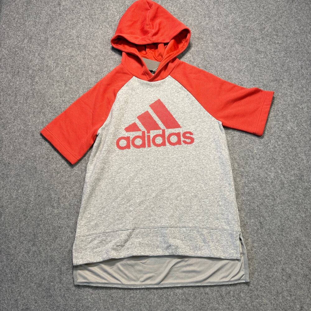 Women's Adidas Coral Red Pullover Short‎ Sleeve Hoodie Sweatshirt Size XS NEW